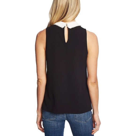 CECE Embroidered Dots Collared Sleeveless Top - Picture 2 of 3